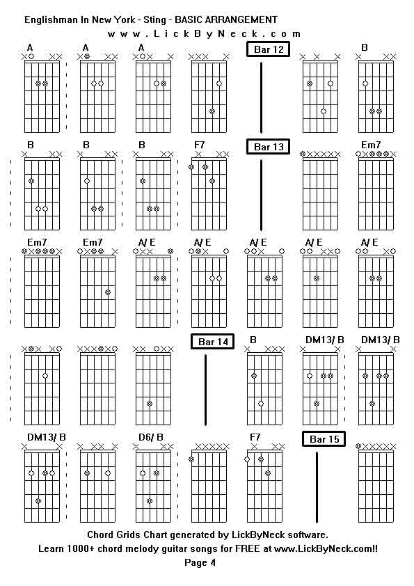 Chord Grids Chart of chord melody fingerstyle guitar song-Englishman In New York - Sting - BASIC ARRANGEMENT,generated by LickByNeck software.